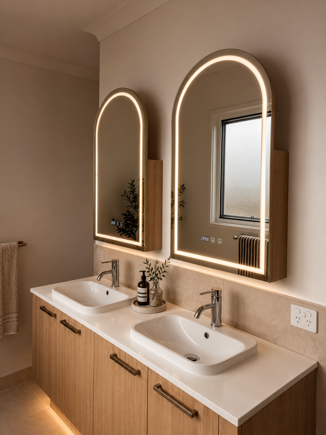 Arched Oak LED Mirror Cabinet