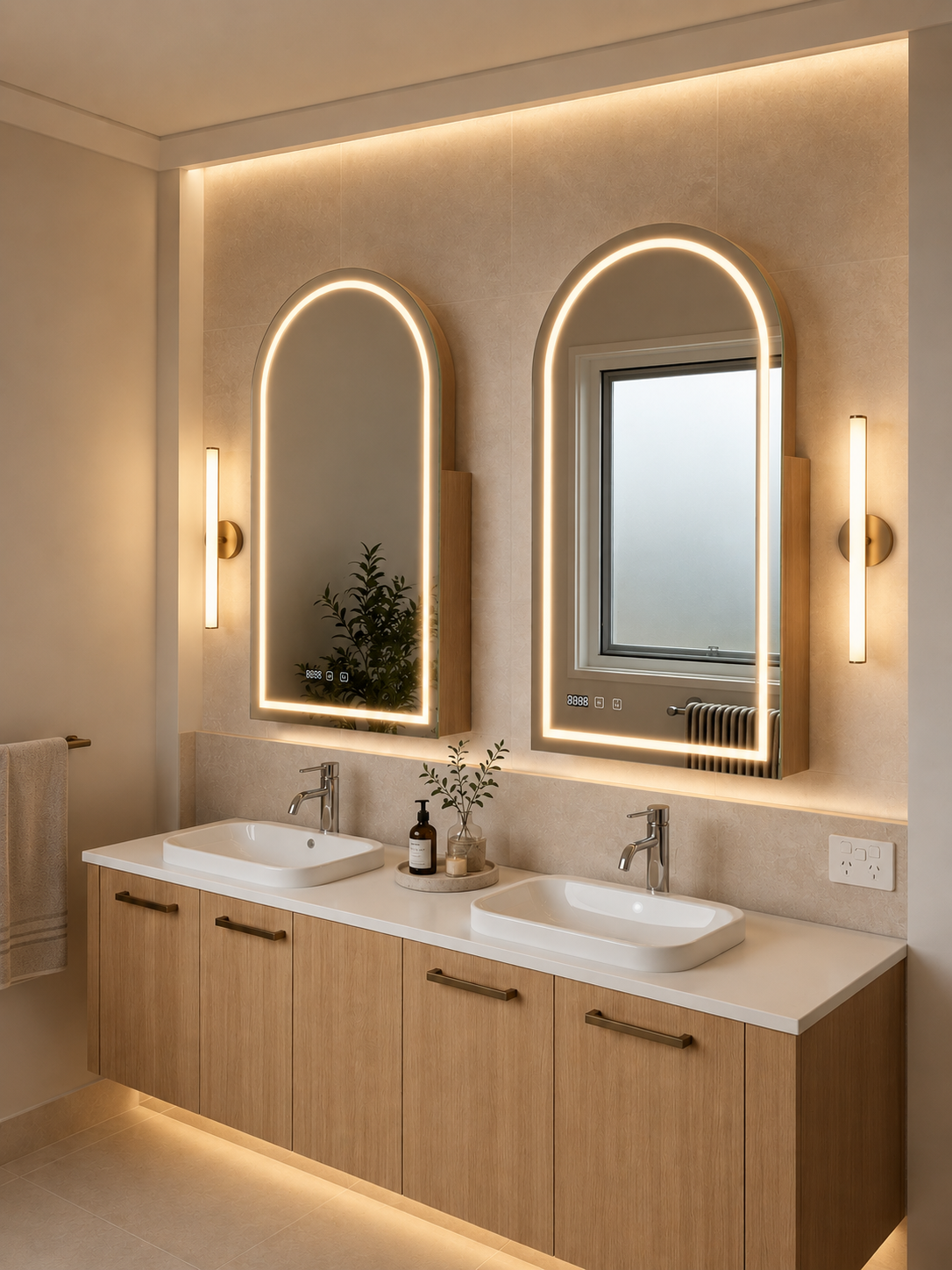 Arched Oak LED Mirror Cabinet